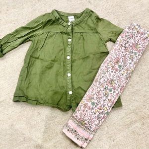 Carters 2 piece matching set 2T green floral